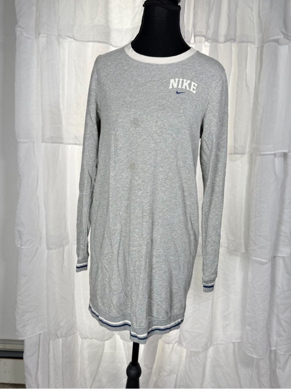 Nike Light Gray Long Sleeve Casual Dress with White Trim